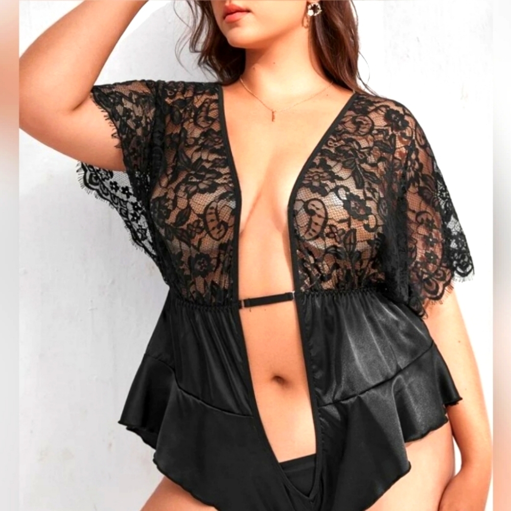 "Go deep" Lace satin bodysuit